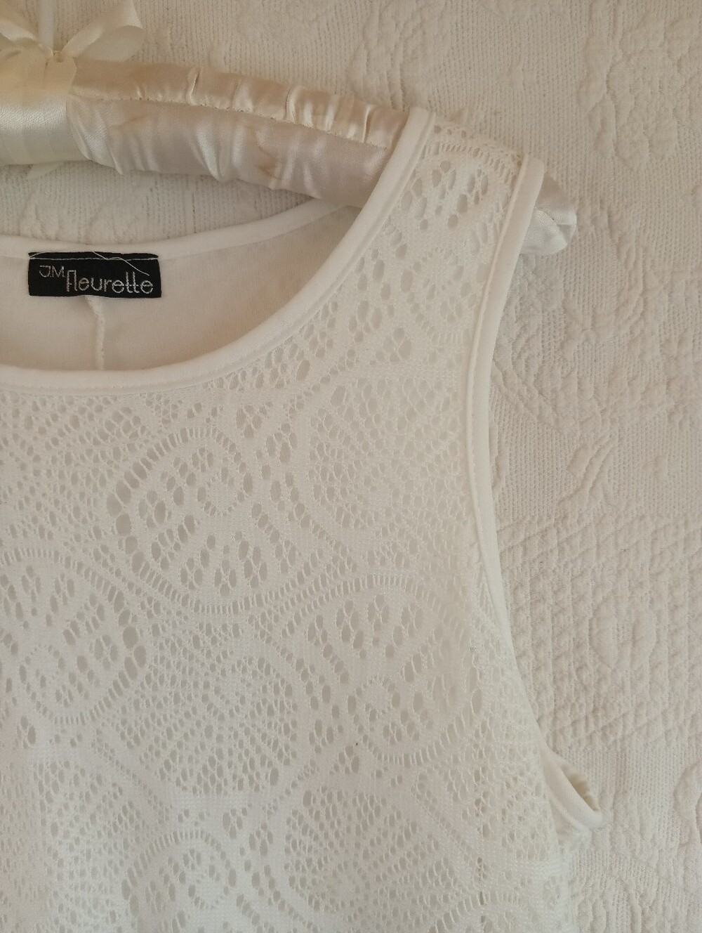 Jm Fluerette White Lace Swing Tank Top Pretty Femme Boho Summer Crew Neck Plus - Picture 4 of 10
